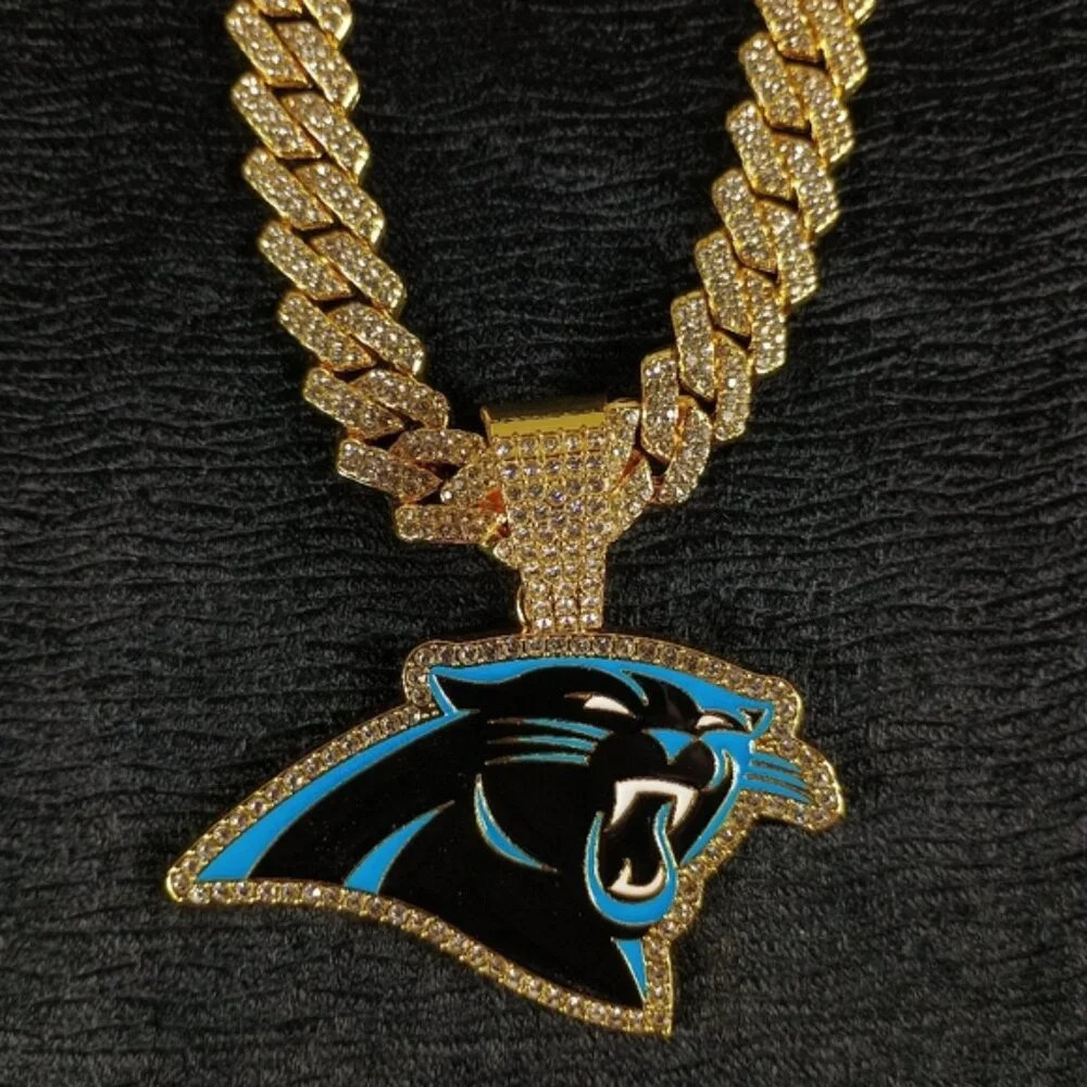 NFL Carolina Panthers 20 Inch Necklace Pendant Cuban Chain Link Football